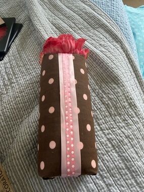 Brown Polka Dot Decorative headband holder with Pink Ribbon